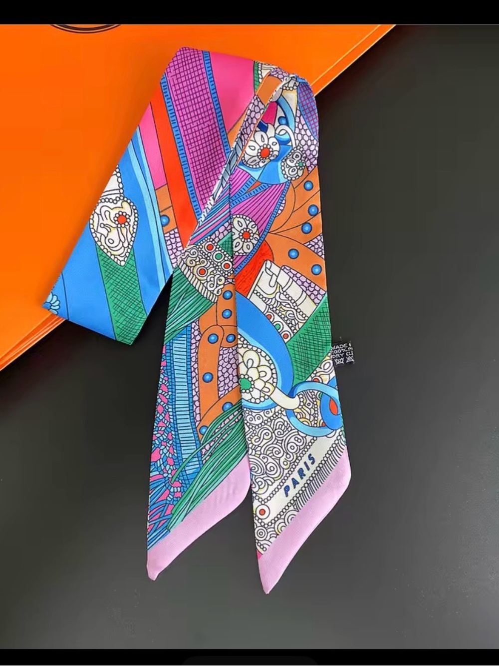 Silk Twilly Scarf in Multicolor Floral Geometric Print